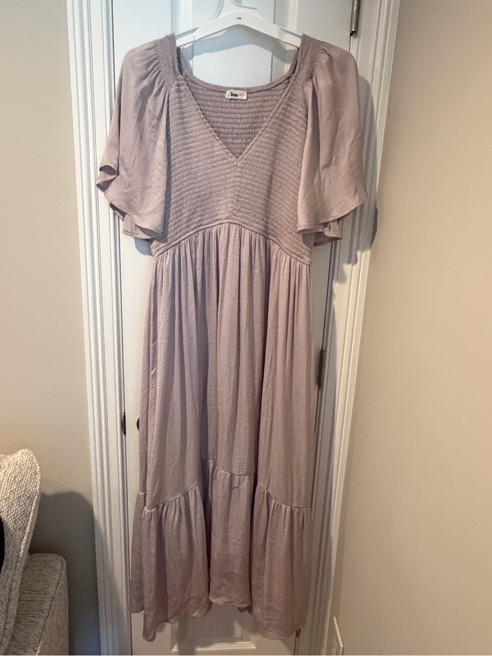 In Loom Maternity Mauve-Taupe Smocked V-Neck Flutter Sleeve Maxi Dress